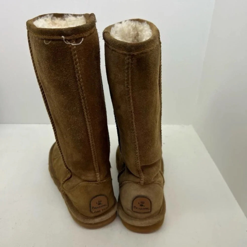 Bear Paw Elle tall suede brown tan winter boots sheepskin wool lining size 6